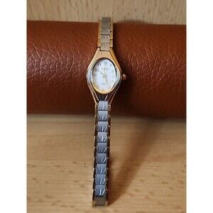 Elgin Women EG8076 Dress Two-Tone 19mm Quartz Analog Watch 7 1/2" New Battery